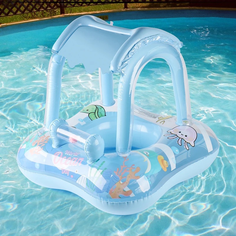Pool Float Ring Inflatable - Şişirilebilir Havuz Şezlongu, Güneşlikli, Rahat Su