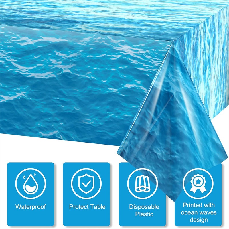 Pool Cover Waterproof - Mavi Okyanus Dalgası Desenli Tek Kullanımlık